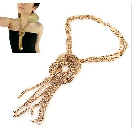 Gold Filled High Polish Finsh Tassel Crossover Snake Chain Necklace
