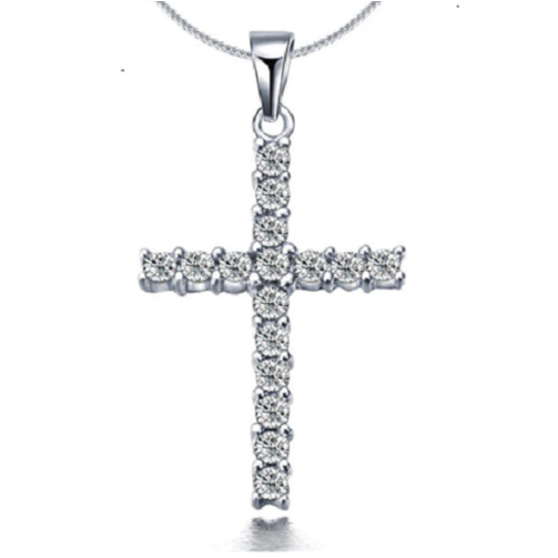 Sterling Silver .925 White Topaz Cross Necklace