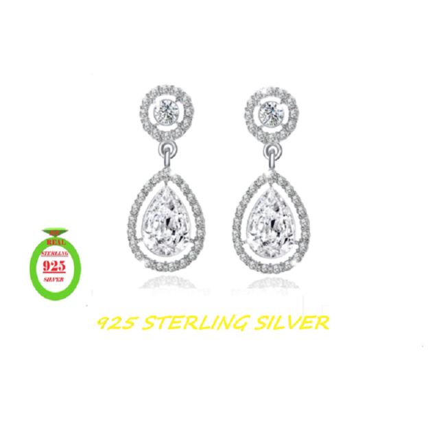 Trendy Sterling Silver Crystal Tear Drop Earrings
