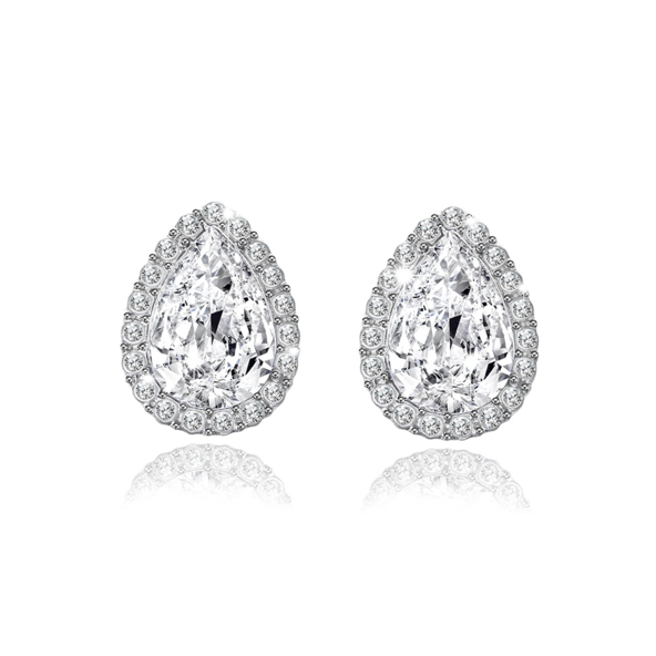 Sterling Silver Elegant Crystal Water Drop Stud Earrings