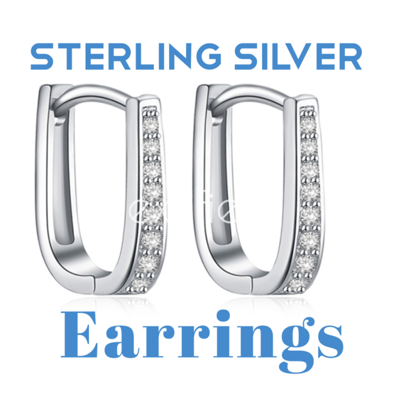 Trendy Sterling Silver Oval CZ Hoop Earrings