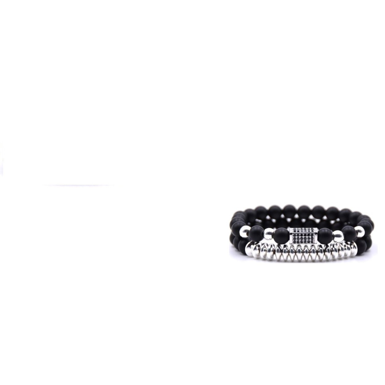 2 PcsSet Mirco Pave CZ Rectangle Charm Stretch Bracelet With Matte Beads