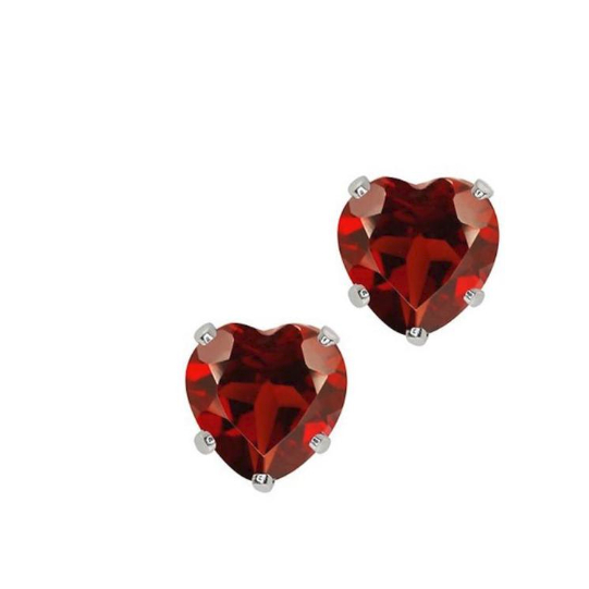Sterling Silver Filled High Polish Finsh 8mm Heart Birthstone Earrings Studs - Red Heart