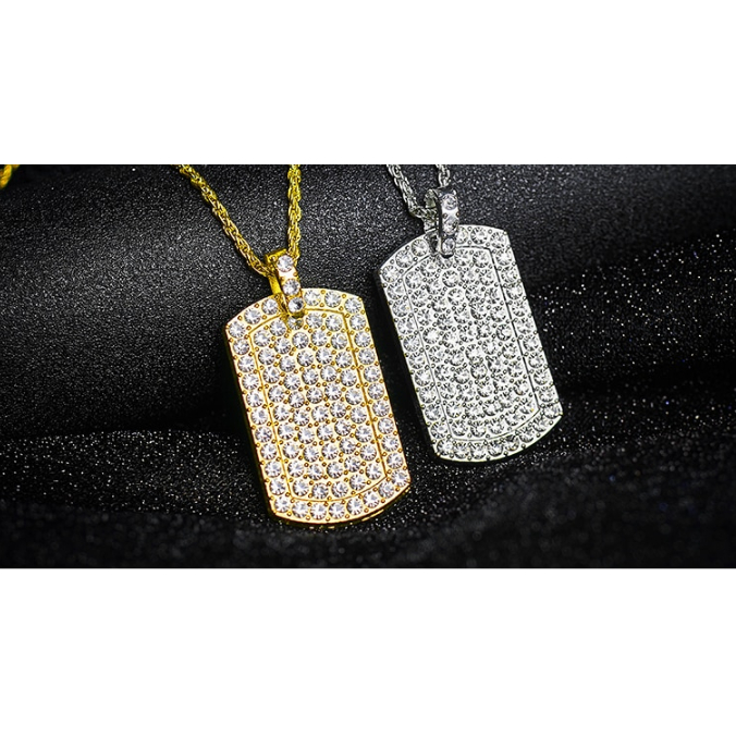 Gold Filled High Polish Finsh Men's Pendant Filled Iced Out Micro-Pava Gold Color Charm Square Tag Necklace With Chain - YELLOW GOLD