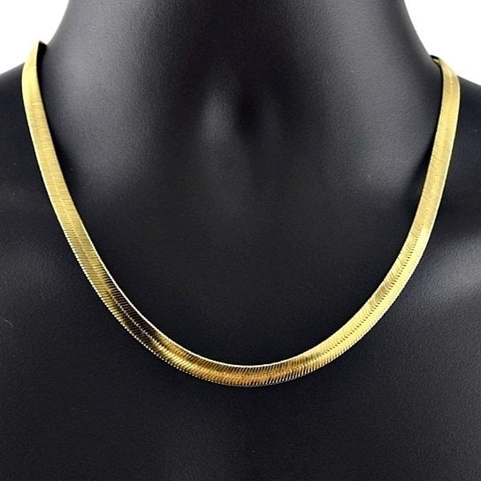 Flat Herringbone Chain Necklace Unisex 14K Gold High Polish Finish - Yellow-20''