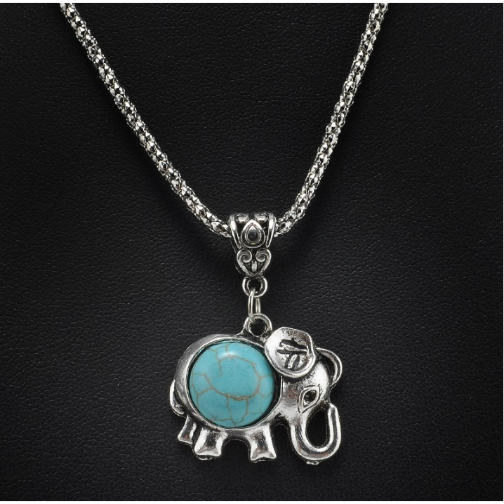 Genuine Turquoise Elephant Chain Necklace Silver Filled High Polish Finsh