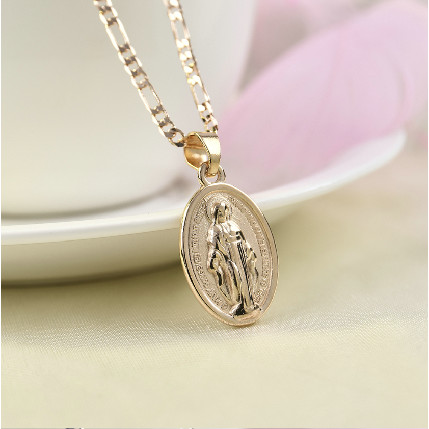 Unisex Yellow Virgin Mary Chain Necklace Pendant 18k Gold