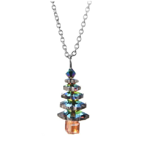 Elements White Green Christmas Tree Necklace