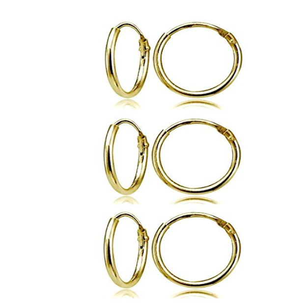 Endless Round Unisex Hoop Earrings (3 Pairs) 18k Yellow Gold Filled High Polish Finsh - Silver