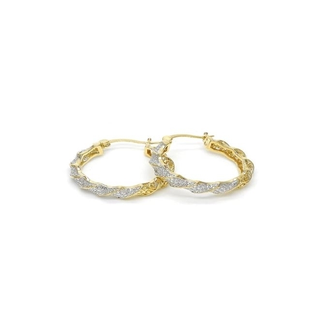 2-Tone Gold Diamond Accent Hoop Earrings 18k Yellow Gold Filled High Polish Finsh