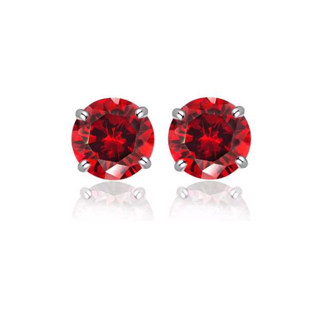 18K White Gold Filled High Polish Finsh Round Crystal Red Stud Earrings