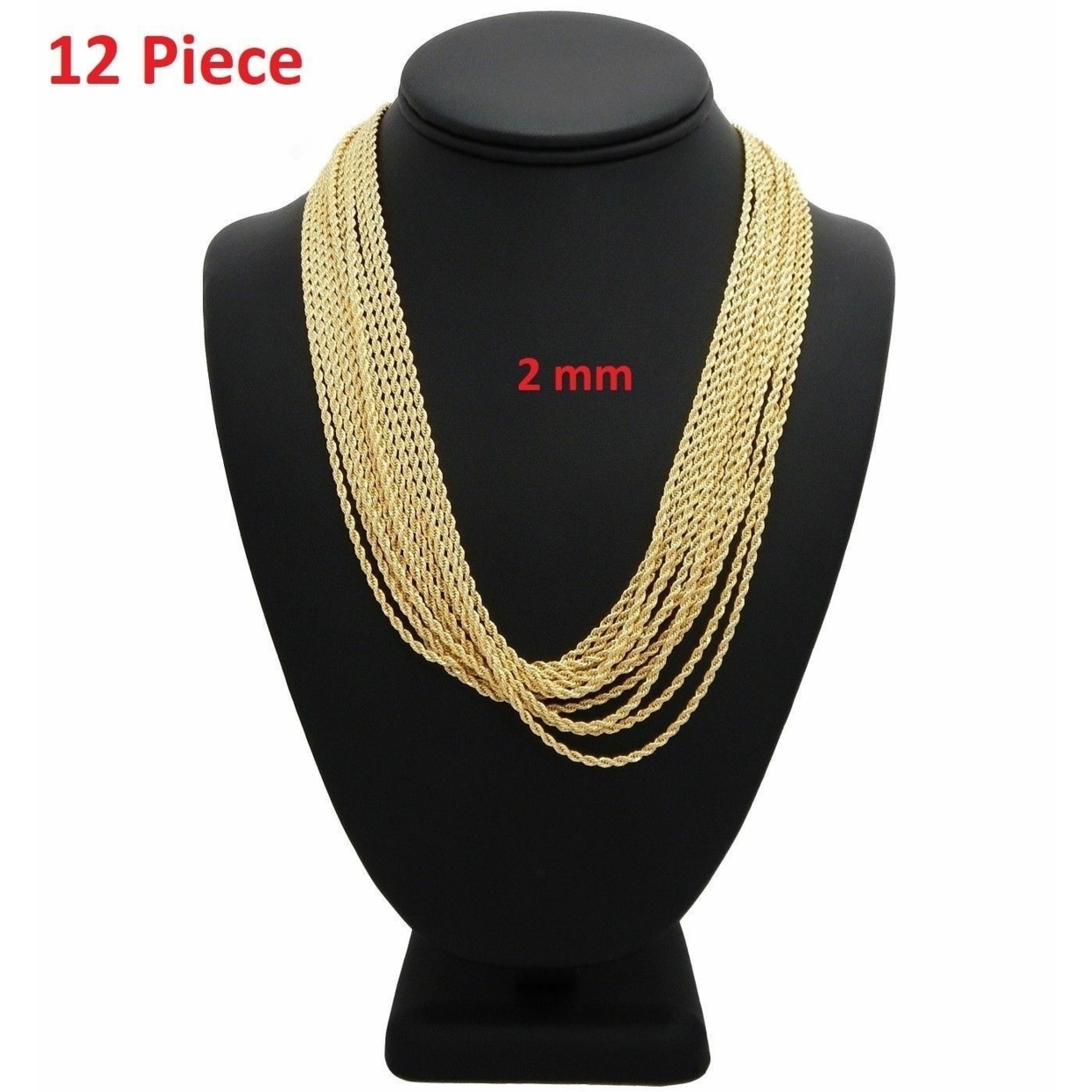 12 Piece Italy Rope Chain Necklace 2mm 24 Inch 14k Gold Filled High Polish Finsh Wholesale Lots