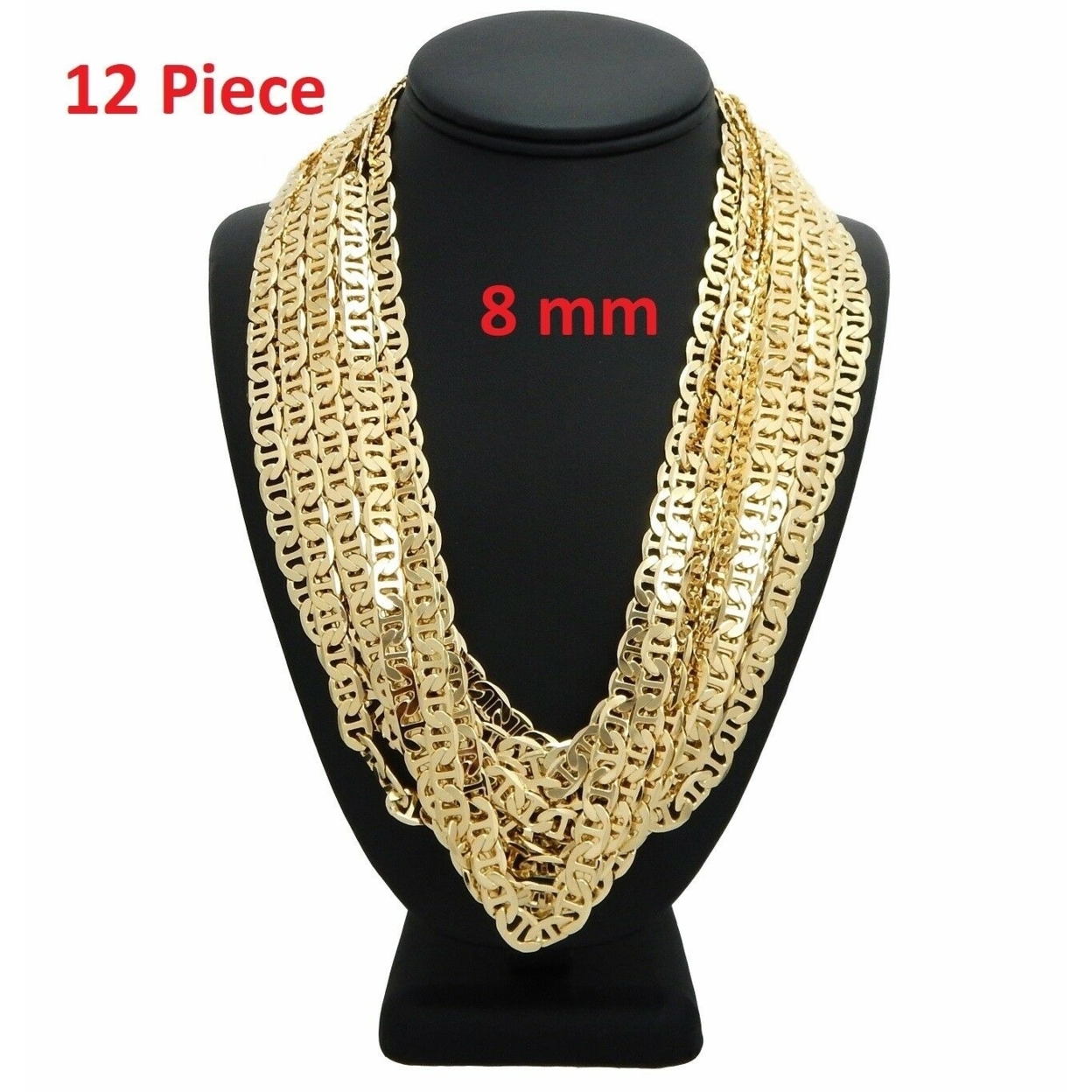 12 PCS. Mariner Anchor Chain Necklace 8mm 20 24 30 Gold Filled Finish Wholesale Lots - 8'
