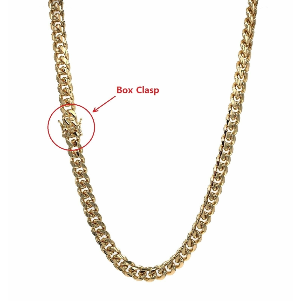 10mm 24 MIAMI CUBAN LINK CHAIN BOX CLASP LOCK NECKLACE 14K GOLD Filled High Polish Finsh