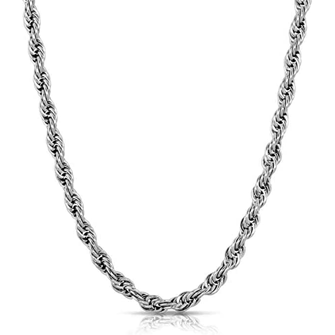 14K White Gold Silver Filled High Polish Finsh Rope Twisted Braided Chain 24''