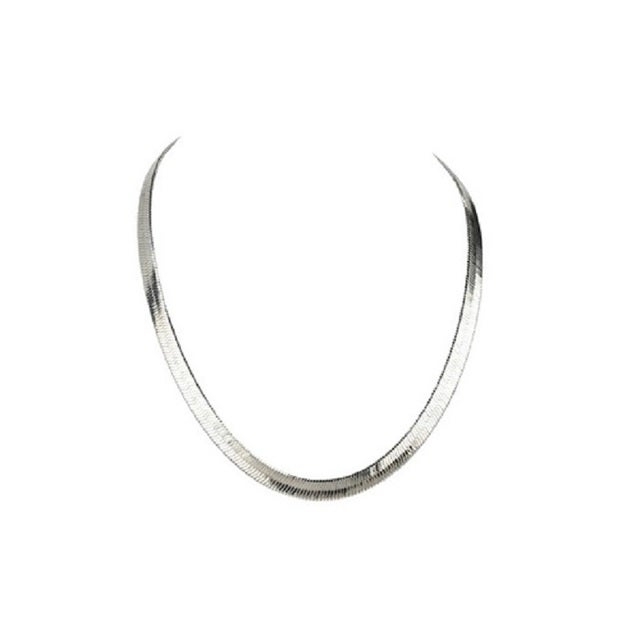 14k White Gold Flat Herringbone Chain Necklace Unisex - 18''