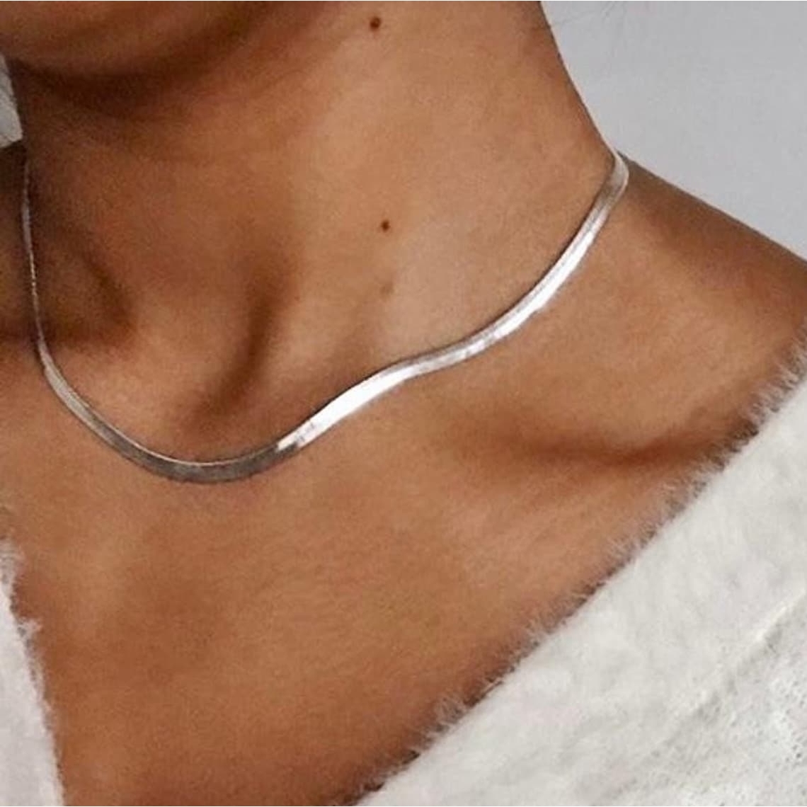 14k Gold Herringbone Necklace, Snake Chain, Gift For Mom, Mother's Day G - White 24''