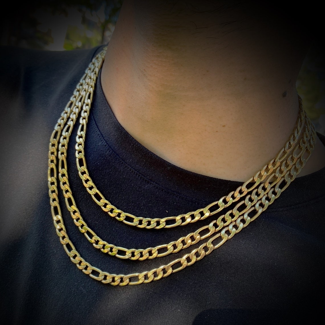 4mm Figaro Chain Necklace Yellow Gold Filled High Polish Finsh - Yellow 8'' 6mm