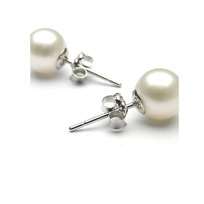 18kt White Gold Plated 8mm Pearl Studs