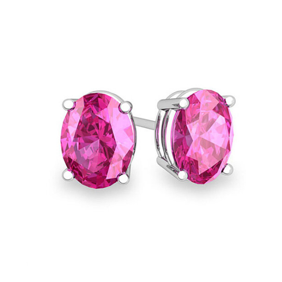925 2.00 CTTW Genuine Oval Pink Sapphire Gemstone Studs