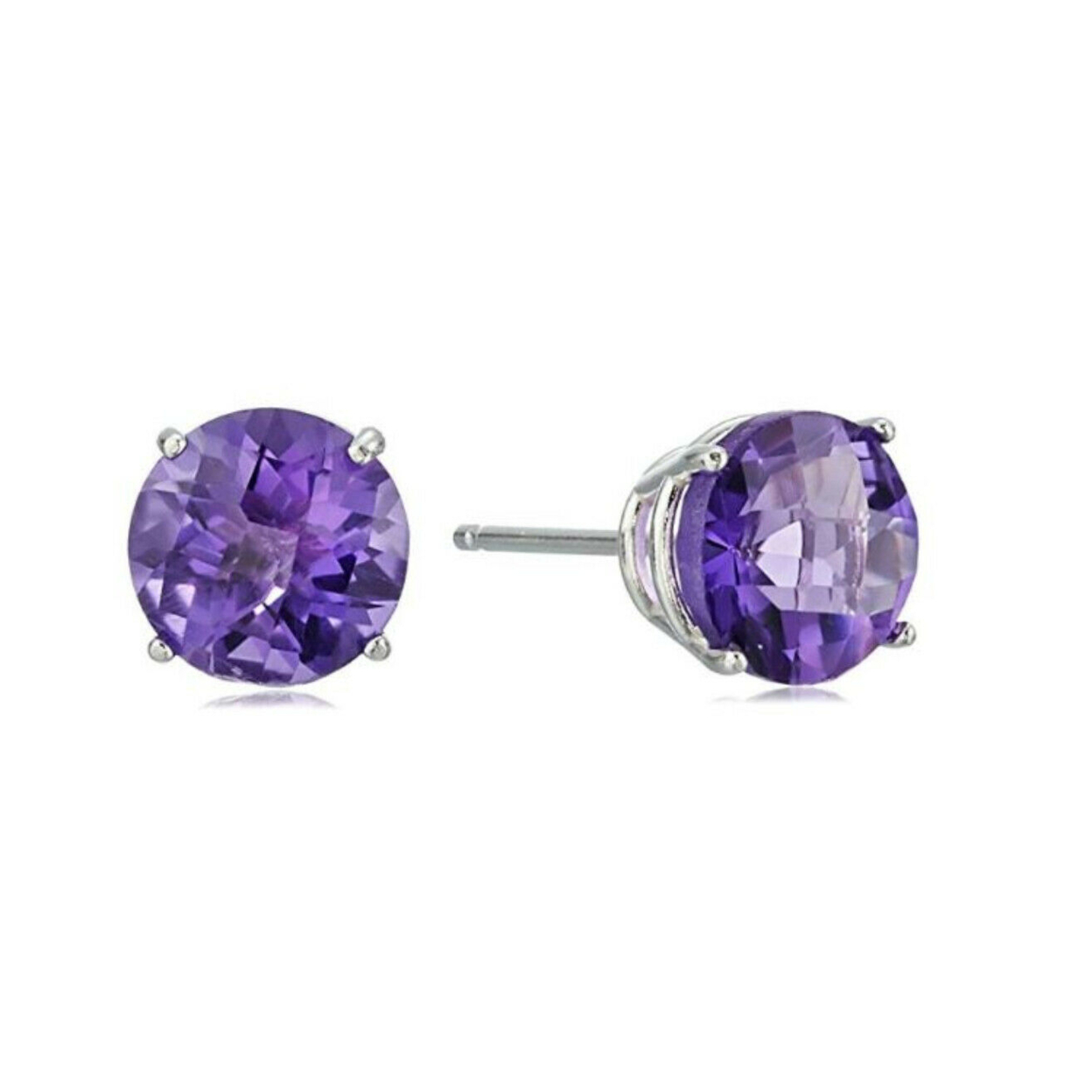 Created Amethyst 6mm Round Cut 925 Sterling Silver Stud Earrings Gifts For Women