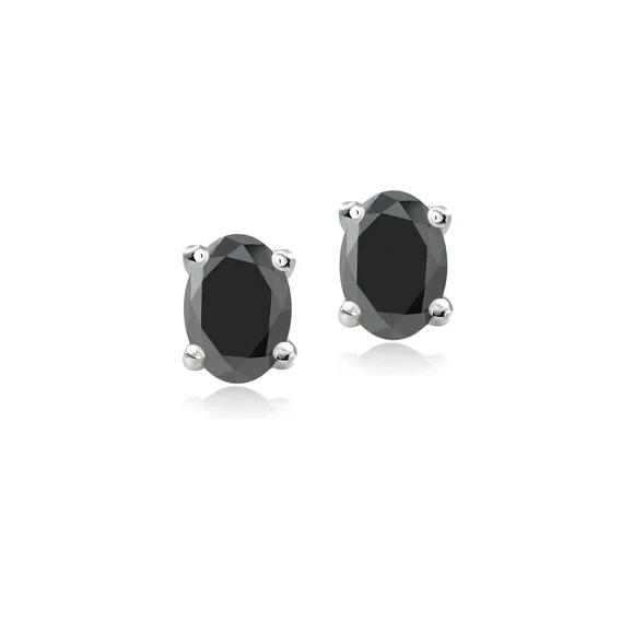 925 Sterling Silver Genuine Black 5x7 Oval Stud Earrings