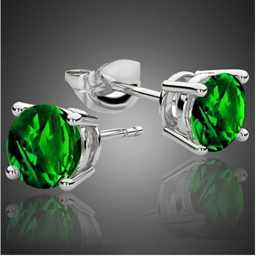 2.00 Cttw Emerald Stud Earrings Set In Sterling Silver