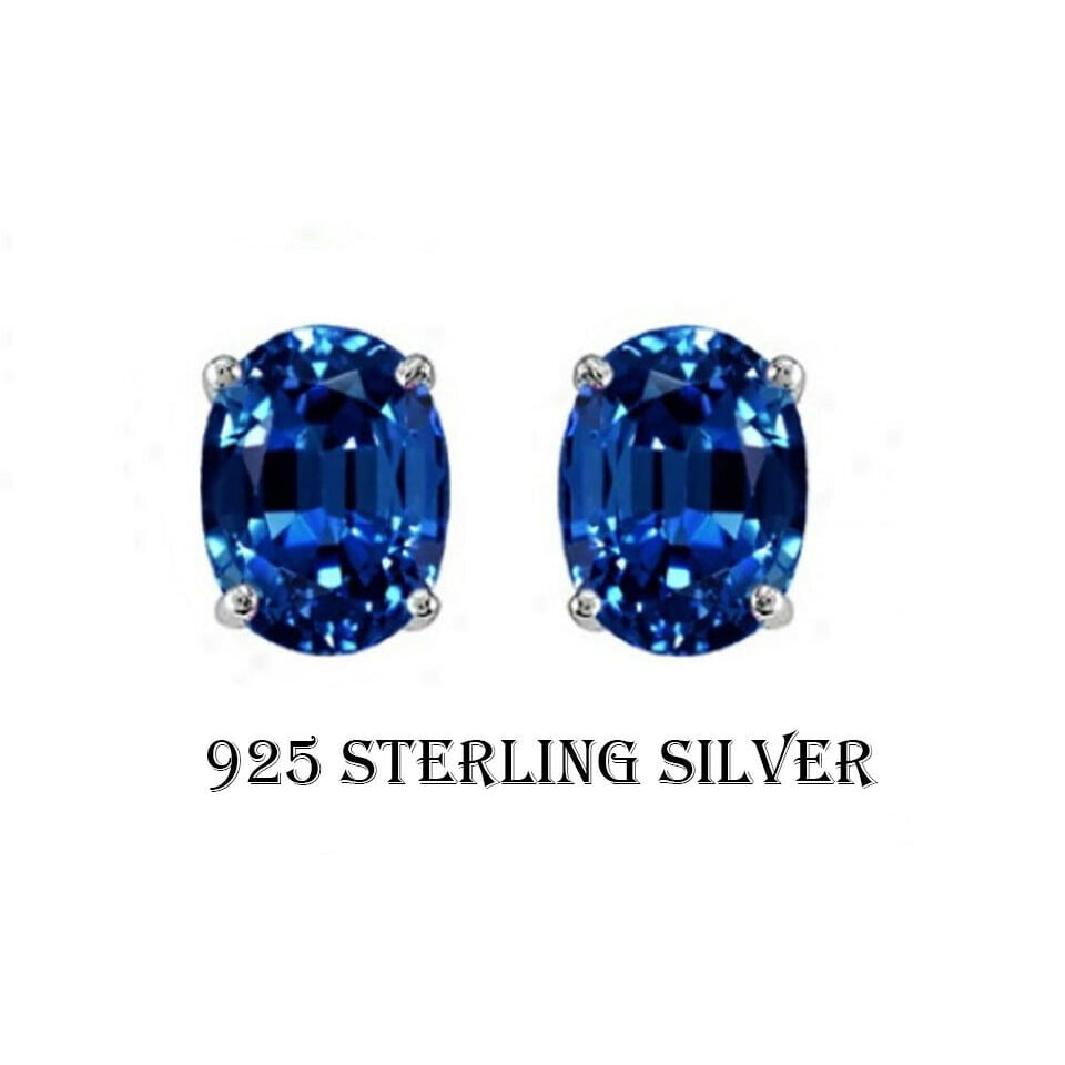 Sterling Silver 2.00ct Genuine Tanzanite Oval Stud Earrings Women And Men