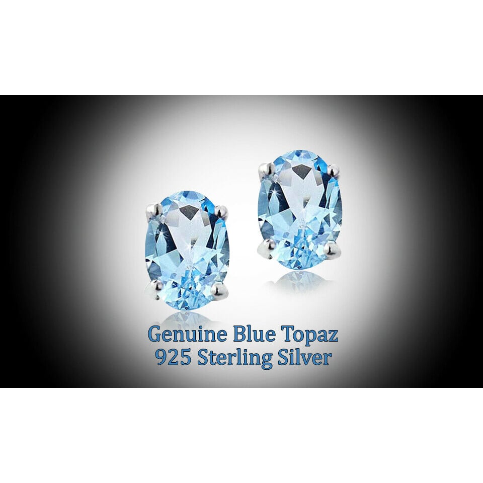 Sterling Silver Genuine London Blue Topaz 5x7 Oval Stud Earrings