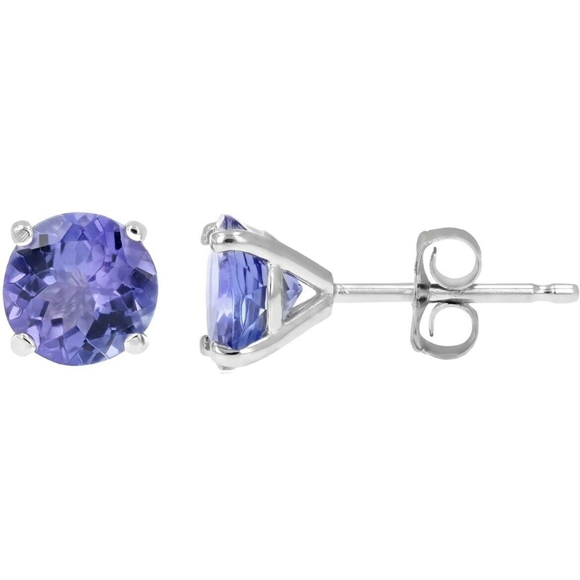 925 Solid Sterling Silver 2.00ct Genuine Tanzanite Round Stud Earrings Women And Men
