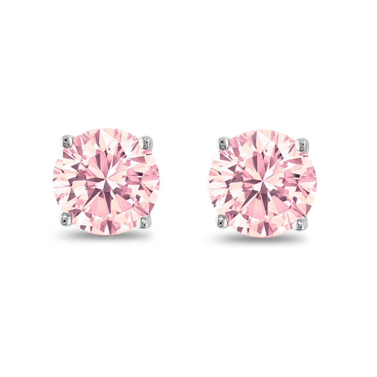 October Birthstone Pink 925 Sterling Silver Round CZ Stud Earring 2pc Gift Box