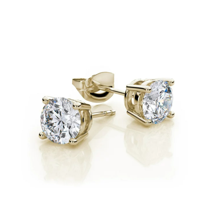 10k Yellow Gold Created White Sapphire 2 Carat Round Stud Earrings Plated