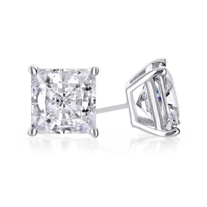 10k White Gold 1 Ct Created White Sapphire Princess Cut Plated Stud Earrings