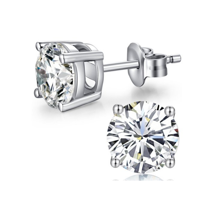 10k White Gold 1/2 Ct Round Created White Sapphire Stud Earrings