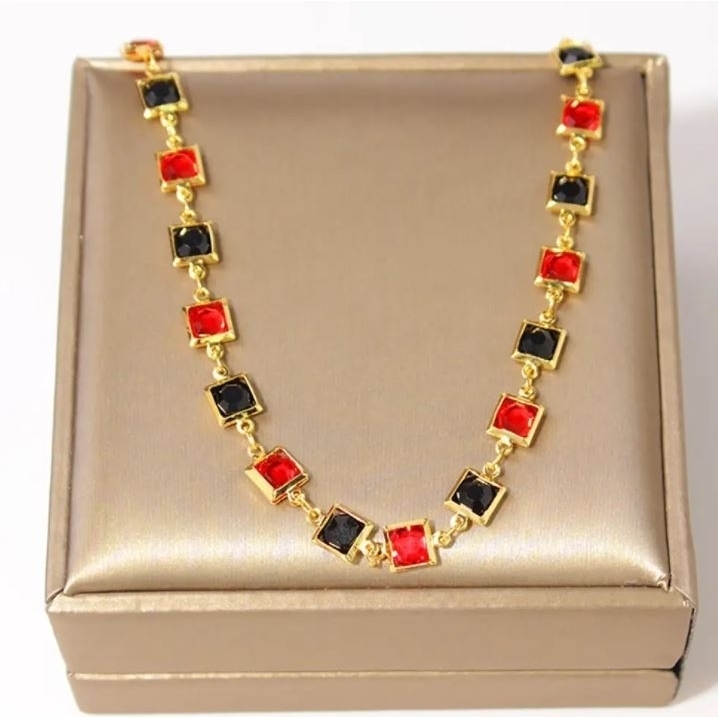 Red And Crystal Square Ankle Bracelet