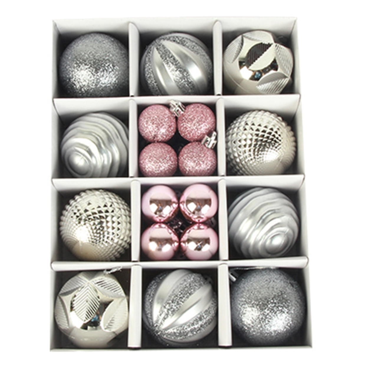 1 Set Christmas Tree Pendant Exquisite Workmanship Vintage Style Multi-color Christmas Ball Gift Box Set for Home - silver + pink