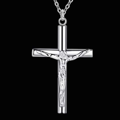 Italian Sterling Silver Jesus Cross Necklace With 18 Italian Chain