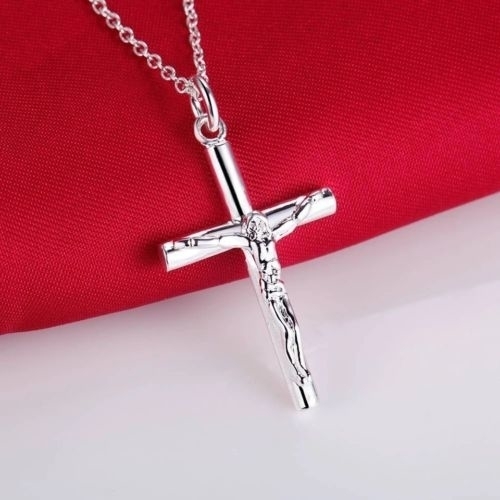 Italian Sterling Silver Jesus Cross Necklace With 18 Italian Chain
