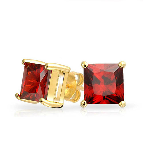 10K Gold Plated 2 Carat Red Ruby Created Stud Earrings