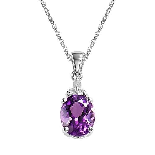 Sterling Silver Semi-Precious Amethyst Diamond Accent Drop Pendant Necklace Jewelry For Women