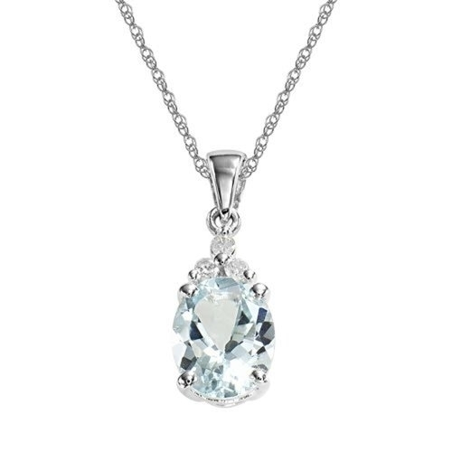 Sterling Silver Semi-Precious Aquamarine Diamond Accent Drop Pendant Necklace Jewelry For Women
