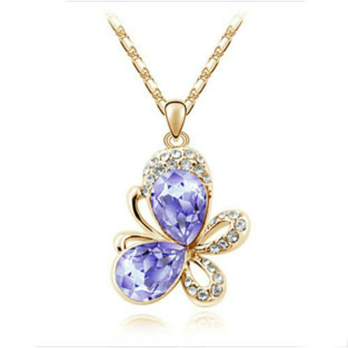 18K White Gold Plated Butterfly Necklace Purple Amethyst CZ Butterfly