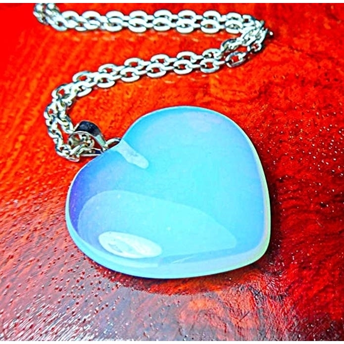 Natural Created Gemstone Heart Drop Necklace Stone Heart Necklace - Opalite