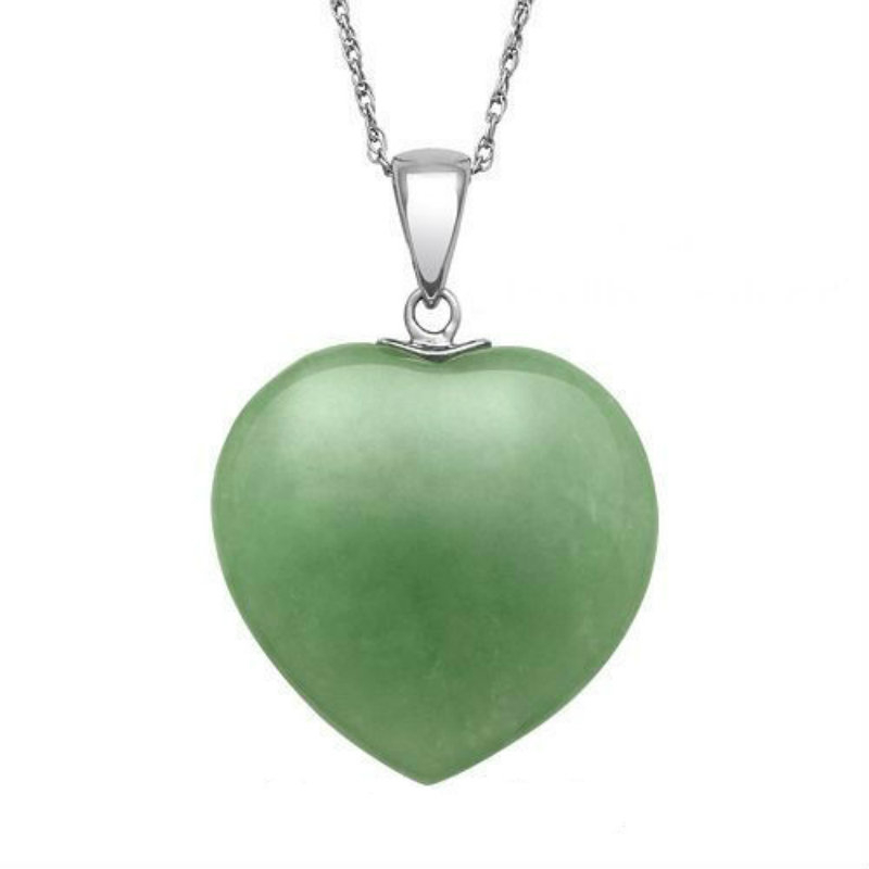 Natural Created Gemstone Heart Drop Necklace Stone Heart Necklace - Green Jade