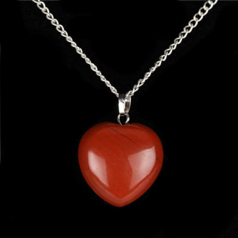 Natural Created Gemstone Heart Drop Necklace Stone Heart Necklace - Red Garnet