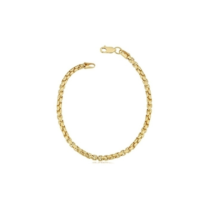 14k Yellow Gold Plated Unisex Round Box Link Chain Bracelet