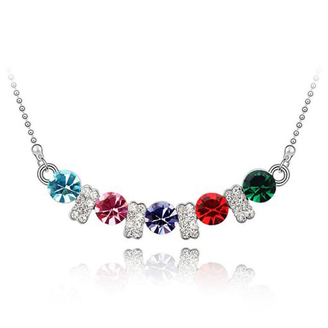 18kt White Gold Plated Multi Colored Stones Journey Necklace