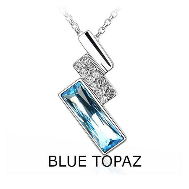 18kt White Gold Plated CZ Blue Topaz Colored Pendant Necklace