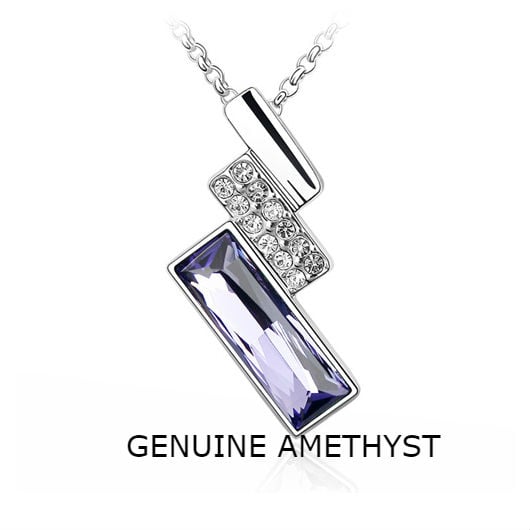 18kt White Gold Plated Purple Amethyst Colored Pendant Necklace