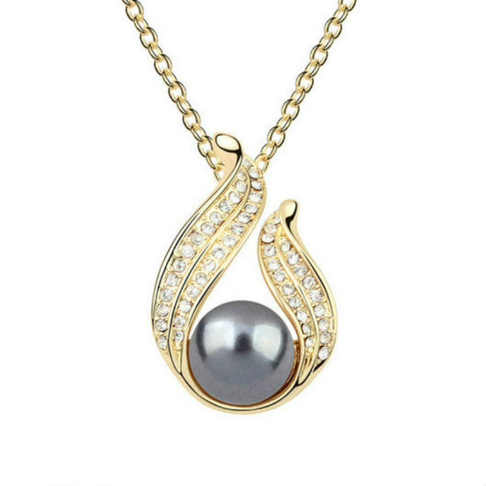 Micro Pave Gold Plated Pearl Statement Necklace - Black